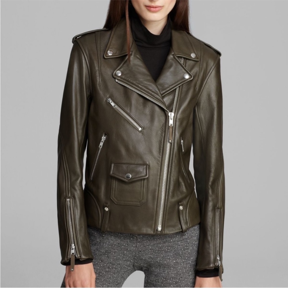Theory Dalayan Leather Moto Jacket Size S